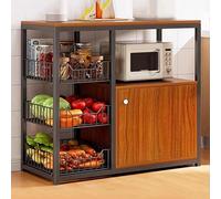 Sleek Freestanding Microwave Oven Rack - Space-Saving Kitchen Storage Cabinet & Utility Shelf for Pots, Pans, Dishes, Fruits & Vegetables - Stylish Maple Design