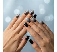 Sl radient Ombre Black Glitter Press On Nail Tips - Short Square Squoval Shape DIY French Manicure Kit with Glossy Finish for Women, Elegant Fake Nails for Everyday and Evening Wear