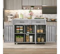 Sleek Kitchen Trolley with 2 Drawers and Foldable Tabletop, Mobile Kitchen Island with Wood Veneer, 129L x 46W x 91.5H cm, Grey+White Aosom UK