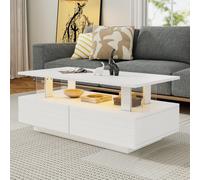 Sleek LED Coffee Table with App-Controlled Lighting, Stylish Center Table with Open Storage Shelf, 100L x 50W x 42.5H cm, White Aosom UK