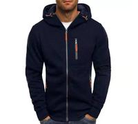 Sleek Men's Long Sleeve Hooded Jacket with Zipper for Daily Wear and Fitness (2XL Navy blue)