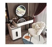 Sleek Modern 80cm Glass Vanity Table Set with Smart Mirror - Stylish White & Black Makeup Desk for Bedroom Storage & Organization Functional Design for Ultimate Beauty Experience