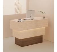 Sleek Modern Reception Desk with Soft Lighting Stylish Front Counter for Salons Retail & Spas Elegant Receptionist Table for a Warm Customer Welcome