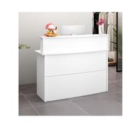 Sleek Modern Retail Reception Desk with Drawers - 31.5in White Checkout Table for Lobby & Office - Stylish Welcome Counter for Businesses & Customer Service