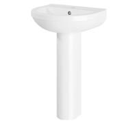 Sleek Modern White 550mm Round Bathroom 1 Tap Hole Basin & Pedestal