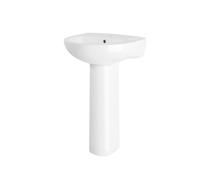Sleek Modern White 550mm Round Bathroom 2 Tap Hole Basin & Pedestal