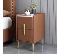 Sleek Narrow Nightstand with 2 Drawers Faux Leather Bedside Table Slim Side Table with Metal Legs Modern Bedroom & Living Room Furniture Compact Size (30x35x55cm Coffee)