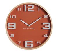 Sleek Orange Wood Large Numbers Wall Clock, Modern Design Clock In Kitchen, Versatile Wall Clock For Indoor