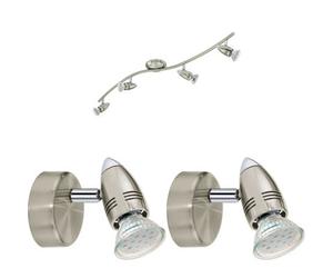 Sleek Quad Ceiling Spot Light With 2 Matching Satin Nickel Wall Lights - Adjustable Heads