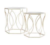 Sleek Set Of Two Champagne Finish Tables, Metallic Champagne Frame Side Table, Sleek Small Table For Lounge Premier Housewares Gold One Size