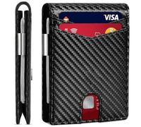 Sleek Slim RFID-Blocking Mens Wallets - Carbon Fiber Leather, 12 Credit Card Slots, Strong Money Clip & ID Window Minimalist Bi-Fold Wallets for Men UK - Black, Gifts for Men Birthday