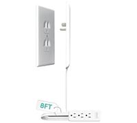 Sleek Socket Black Power Strip with 8ft Cord, 3 Outlets, Adhesive Strips & Cord Clips