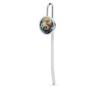 Sleek Stainless Steel Metal Bookmark with Engraved Edge, Chinese Dragon Oil Painting Print Sleek Metal Bookmark Stainless Steel Bookmark Elegant Book Marker