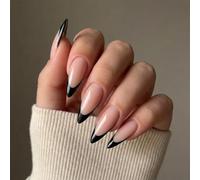 Sleek Stiletto Shape Glossy Finish False Nail Tips - Long Pointed Nude Base Black French Tip Press On Nails Kit for Women DIY Elegant Manicure, 24PCS Chic Art for Professional