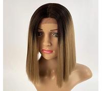 SLEEK Synthetic Straight Lace Front Wig With Baby Hair Yaki Straight 12 Inches Lace Wig for Women Short Lace Bobo Wigs 4‘’ Deep Lace Heat Resistant Fiber 143g-TT6/27