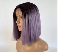 SLEEK Synthetic Straight Lace Front Wig With Baby Hair Yaki Straight 12 Inches Lace Wig for Women Short Wigs 4'' Deep Lace part Heat Resistant Fiber 143g-TT99J/PURP