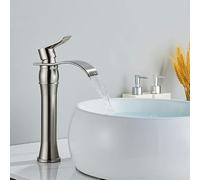 Sleek Tall Bathroom Faucet - Hot & Cold Waterfall Mixer Tap, Deck Mount, Modern Basin Sink Fixture, Stylish C S Design for Contemporary Washrooms
