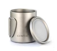 Sleek Titanium Cup With Lid, Camping Mug Portable Camping Water Cup Titanium Mug, Double Wall Insulation(With handles 220ml)