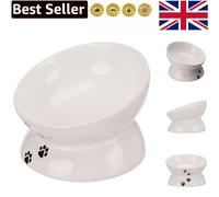 Sleek White Ceramic Cat Feeder - Perfect for Adult Cats and Large Breeds