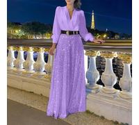 Sleek Women's Loose Fit Jumpsuit Featuring Striking Sequin Splicing for Elegance (2XL Purple)