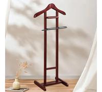 Sleek Wooden Valet Stand for Men - Stylish Clothes Organizer with Trouser Bar, Tie Rack & Stable Base - Modern Living Room or Bedroom Deco