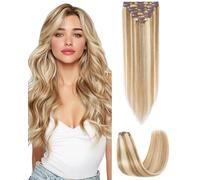 SLEEKALON Hair Extensions Clip in Real Human Hair Remy Highlighted #12/613 Golden Brown Mix Bleach Blonde - 14 Inch 60 Gram 8 Pcs Invisible Full Head Weft Straight