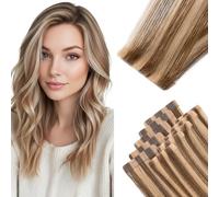 SLEEKALON Injected Tape in Hair Extensions Human Hair #4/27 Medium Brown Mix Dark Blonde Invisible Real Hair Skin Weft Remy HairPiece Extension 10 Pcs 25 Gram - 18 Inch