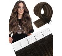 SLEEKALON Invisible Tape in Hair Extensions Real Human Hair 10 Pcs Thinned Version #1B/1B/6 Balayage Natural Black/Light Brown - Seamless Skin Weft Remy HairPiece Extension 16 Inch 15 Gram