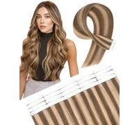SLEEKALON Invisible Tape in Hair Extensions Real Human Hair 10 Pcs Thinned Version #4/27 Medium Brown Mix Dark Blonde - Seamless Skin Weft Remy HairPiece Extension 20 Inch 15 Gram