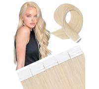 SLEEKALON Invisible Tape in Hair Extensions Real Human Hair 10 Pcs Thinned Version #60 Platinum Blonde - Seamless Skin Weft Remy HairPiece Extension 16 Inch 15 Gram