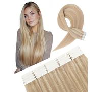 SLEEKALON Invisible Tape in Hair Extensions Real Human Hair 20 Pcs Thinned Version #16/22 Pale Brown Mix Champagne Blonde - Seamless Skin Weft Remy HairPiece Extension 16 Inch 50 Gram