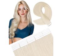SLEEKALON Invisible Tape in Hair Extensions Real Human Hair 20 Pcs Thinned Version #70 Bleach White - Seamless Skin Weft Remy HairPiece Extension 22 Inch 30 Gram