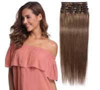 SLEEKALON Real Hair Extensions Clip in Human Hair Remy #30 Light Auburn - 18 Inch 70 Gram 8 Pcs Invisible Full Head Weft Straight