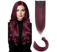 SLEEKALON Real Hair Extensions Clip in Human Hair Remy #99J Wine Red - 14 Inch 60 Gram 8 Pcs Invisible Full Head Weft Straight
