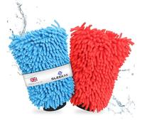 SLEEKAX Microfibre Car Wash Mitt - Ultra-Soft, Super Absorbent & Scratch-Free Wash Mitt Glove for Car Washing, Lightweight & Durable, Safer Than Sponge & Wash Cloths, Effectively Traps Dirt-2 Pack