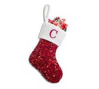 Sleeleece 23cm Personalized Christmas Letters Stockings Red Initial Monogram Embroidered Stocking with Glitter Xmas Stockings Hanging Ornament Tree Fireplace Holiday Decorations for Christmas,C