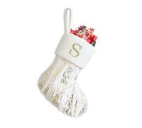 Sleeleece 23cm Personalized Christmas Letters Stockings White Initial Monogram Embroidered Stocking with gilding stripes Xmas Stockings Hanging Ornament Tree Fireplace Holiday Decor for Christmas,S