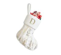 Sleeleece 23cm Personalized Christmas Letters Stockings White Initial Monogram Embroidered Stocking with gilding stripes Xmas Stockings Hanging Ornament Tree Fireplace Holiday Decor for Christmas,D