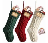 Sleeleece 3PCS Personalized Christmas Stocking 18” Large Cable Knitted Christmas Stocking Personalized Stockings Xmas Stockings Fireplace Hanging Sock Gift Bag for Holiday Xmas Party Family Decor