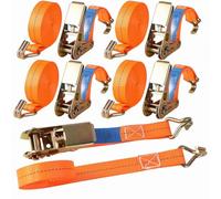 Sleeleece 4 x 800KG Ratchet Straps with Double Hooks,Heavy Duty Lashing Strap,5M x 2.5cm Adjustable Tensioning Belts Secure Motorcycles/Car Roof Rack/Surfboard Kayak/Vans/Bike/Cargo