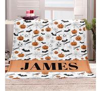 Sleeleece Personalised Baby Blankets with Name,Personalised Halloween Blanket,Custom Soft Flannel Blanket with pumpkin, For Baby,Kids,Adults,personalised baby gifts