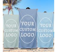 Sleeleece Personalised Beach Towel with Logo,Personalised Towel For Family Company School,Microfiber Logo Beach Towel,Lightweight Absorbent Travel Swimming Towels For Camping Seaside Holiday Summer