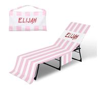 Sleeleece Personalised Lounger Mate Beach Towel,Personalised Striped Sun Lounger Beach Towel with Pockets,Lightweight Microfiber Custom beach Chair Cover towel for Summer Garden Pool Holiday Travel