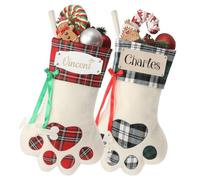 Sleeleece Personalized Christmas Stocking with Leather Patches,Dog Paw Xmas Stockings with Name,18” Large Classic Christmas Hanging Stockings,Fireplace & Tree Hanging Ornament