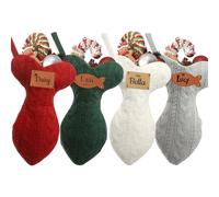 Sleeleece Personalized Christmas Stocking with Leather Patches for Cats,Large Bone Shape Christmas Stocking with Name,18inches Large Knitted Xmas Stockings for Kids Adults Holiday and Fireplace