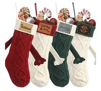 Sleeleece Personalized Christmas Stocking with Leather Patches,Holding Hands Knitted Christmas Stockings,Large Hand in Hand Xmas Stocking,Hanging Stockings Decorations for Christmas Tree Fireplace