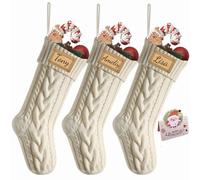 Sleeleece Personalized Christmas Stocking with Leather Patches,Personalized Name Family Christmas Stocking,18inches Large Knitted Xmas Stockings,Fireplace Hanging Stockings for Holiday Xmas Party