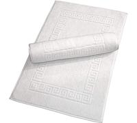 Sleep and Beyond Egyptian Cotton Bath Mats - 750 GSM Greek Key Pattern, Hotel Quality, Super Absorbent, Soft & Durable Bathroom Floor, Foot Towels (White, 2 Pack)