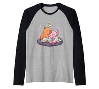Sleep Axolotl and Capybara Anime Kawaii Sleeping Kids Raglan Baseball Tee