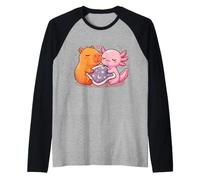 Sleep Axolotl and Capybara Anime Kawaii Sleeping Kids Raglan Baseball Tee